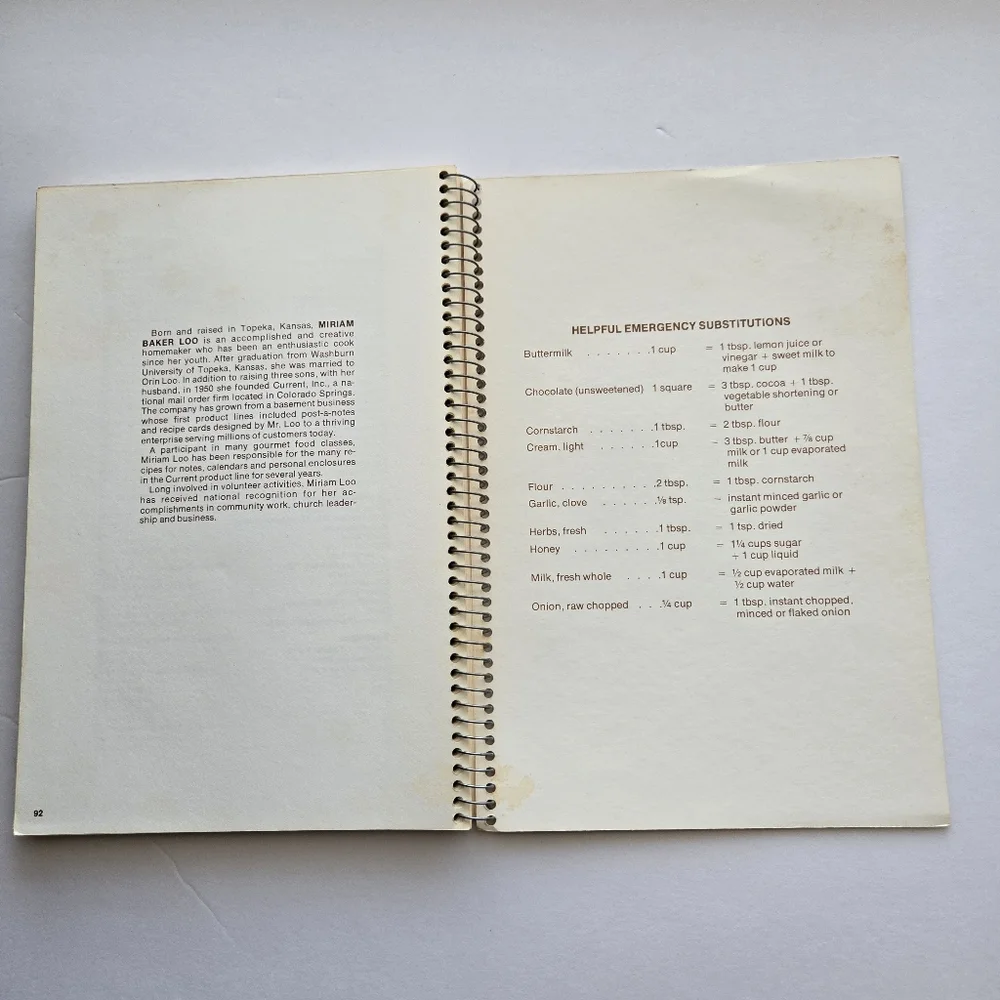 Miriam B. Loo's Family Favorites Cookbook 1977 Current Spiral Bound Recipes VTG